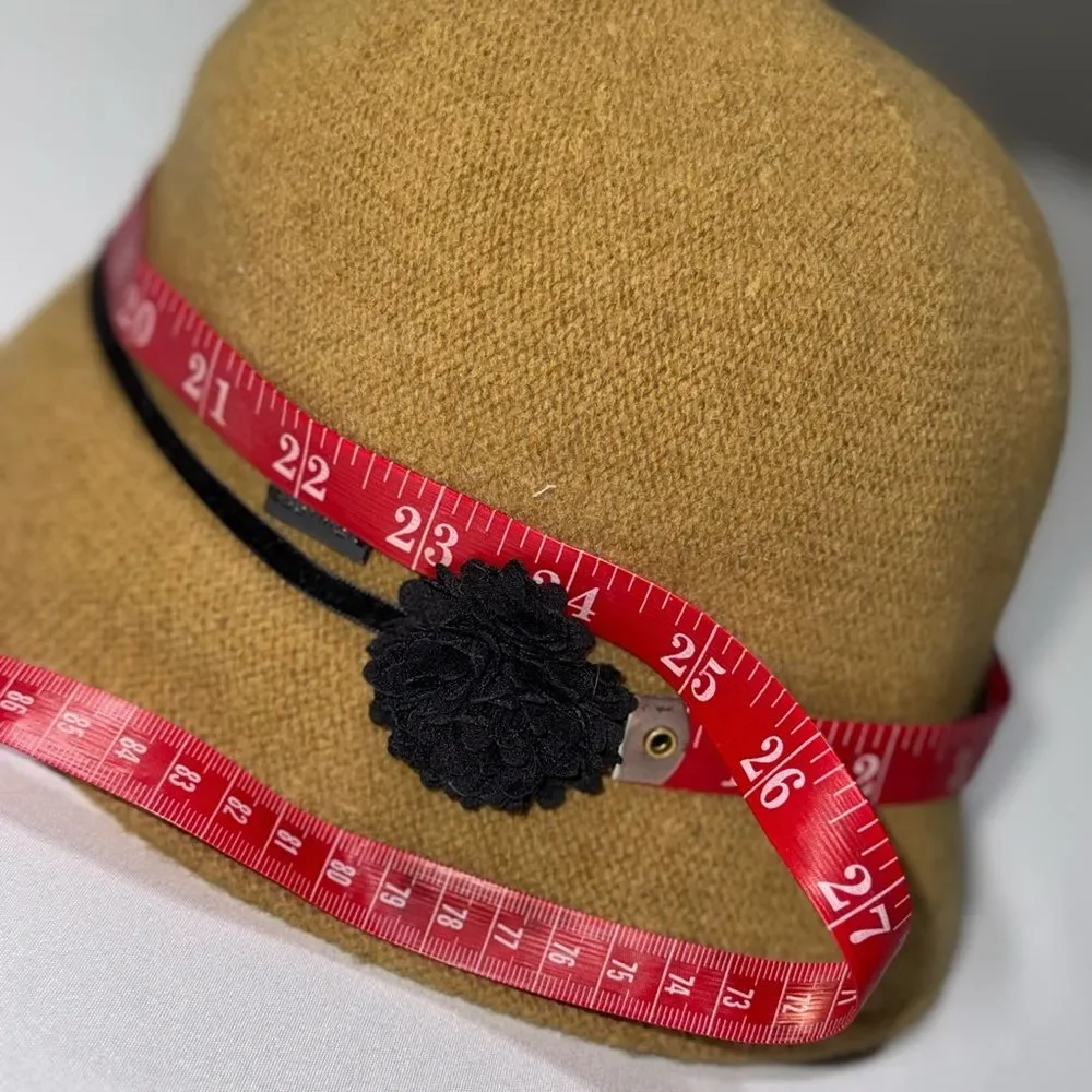 Betmar New York Camel Wool Blend Cloche Hat Velvet Ribbon Rosette OS